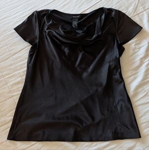 2/$30 Black Satin Cowl Neck Short Sleeve Top